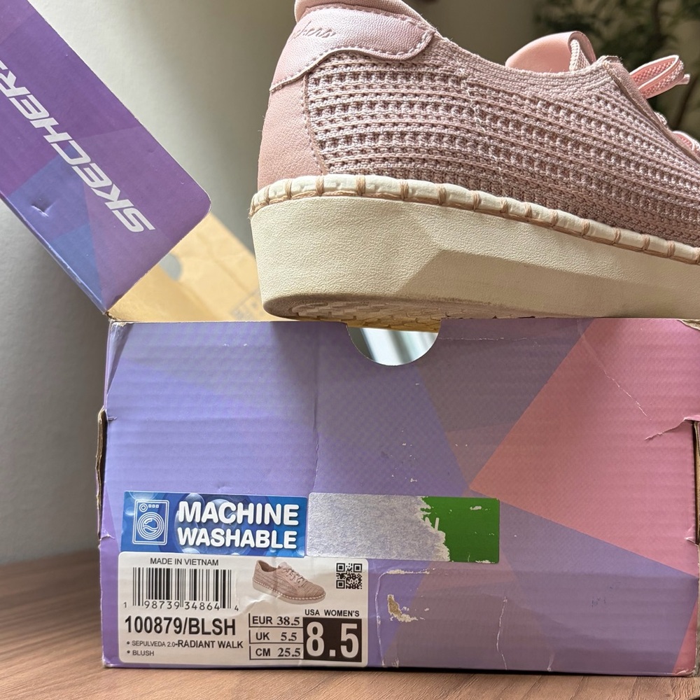 Skechers Women's Blush Pink Knit Lace-Up Sneakers - Picture 7 of 7